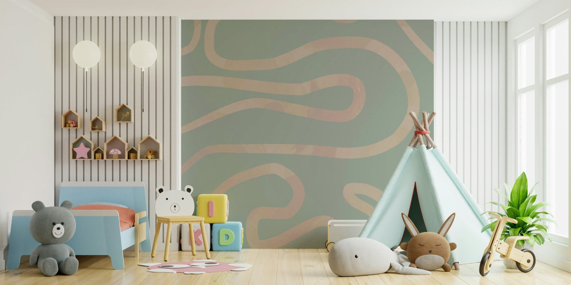 Flowing Lines Green wallpaper abstract curvy design pattern.