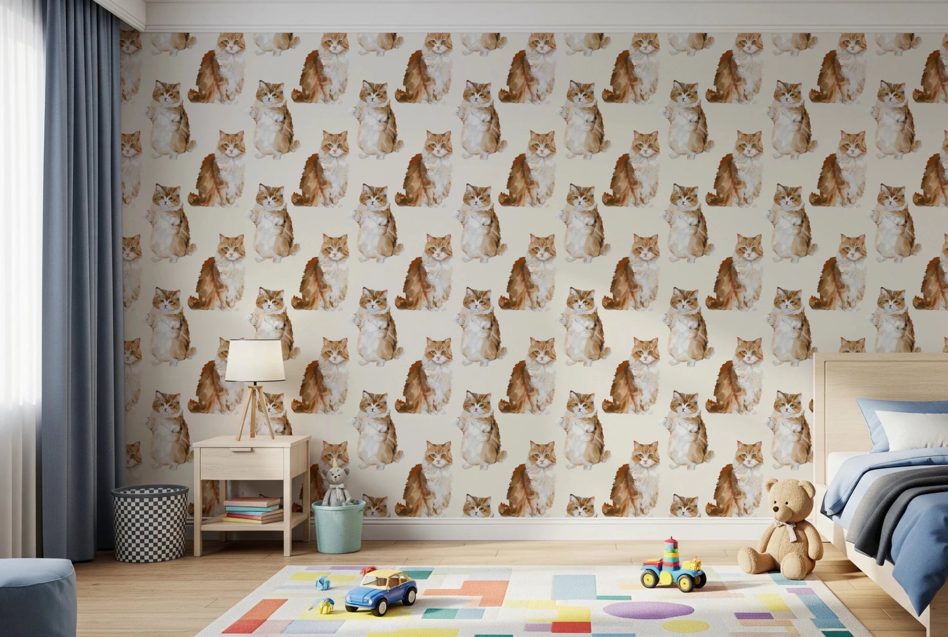 Fluffy tabby ginger cats handpainted oil painting pattern Wallpaper⁠