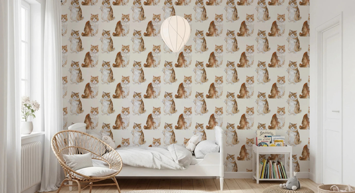 Fluffy tabby ginger cats handpainted oil painting pattern Wallpaper⁠