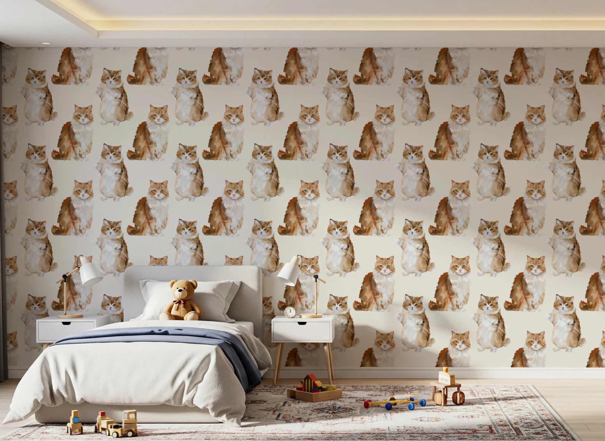 Fluffy tabby ginger cats handpainted oil painting pattern Wallpaper⁠