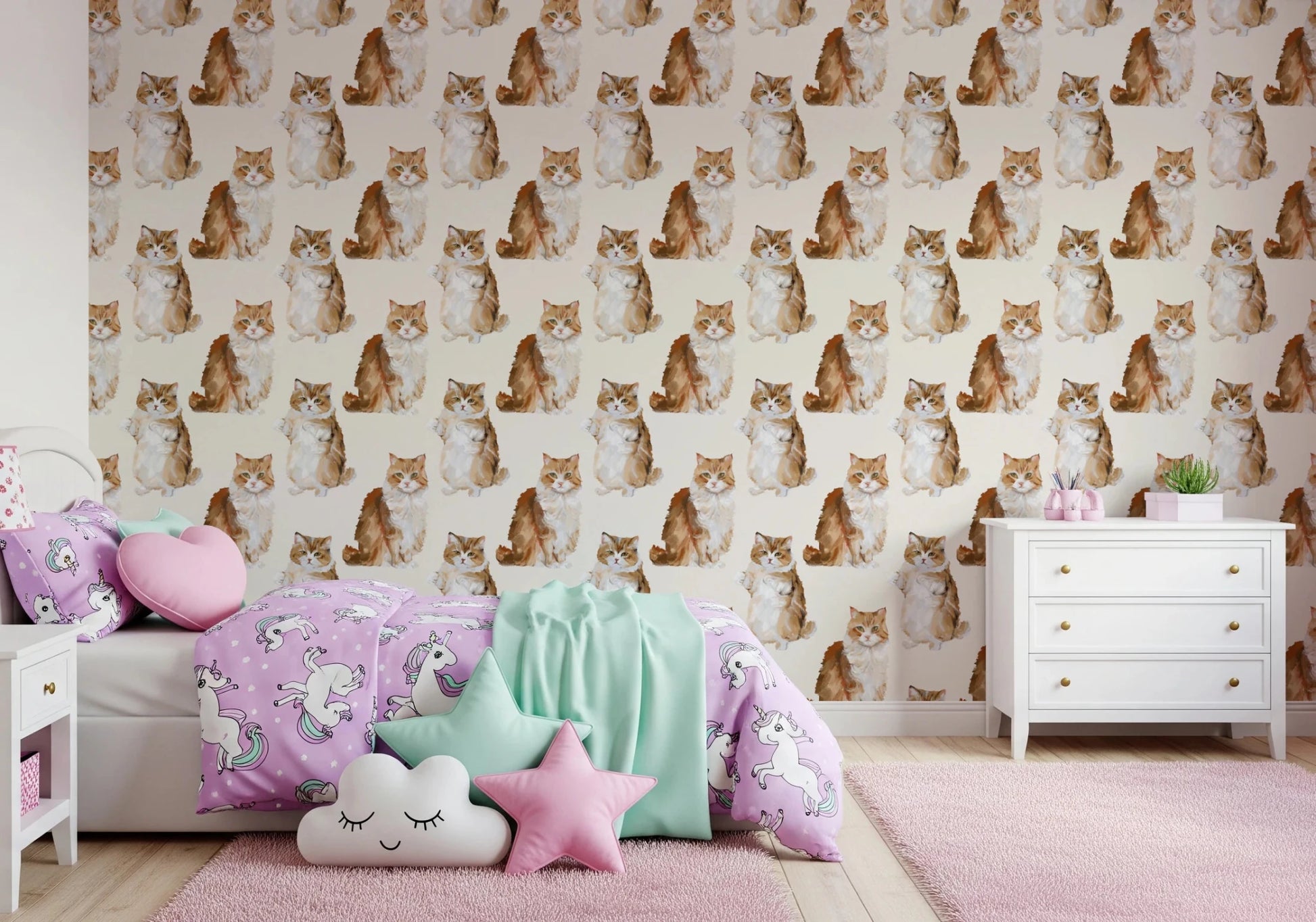 Fluffy tabby ginger cats handpainted oil painting pattern Wallpaper⁠