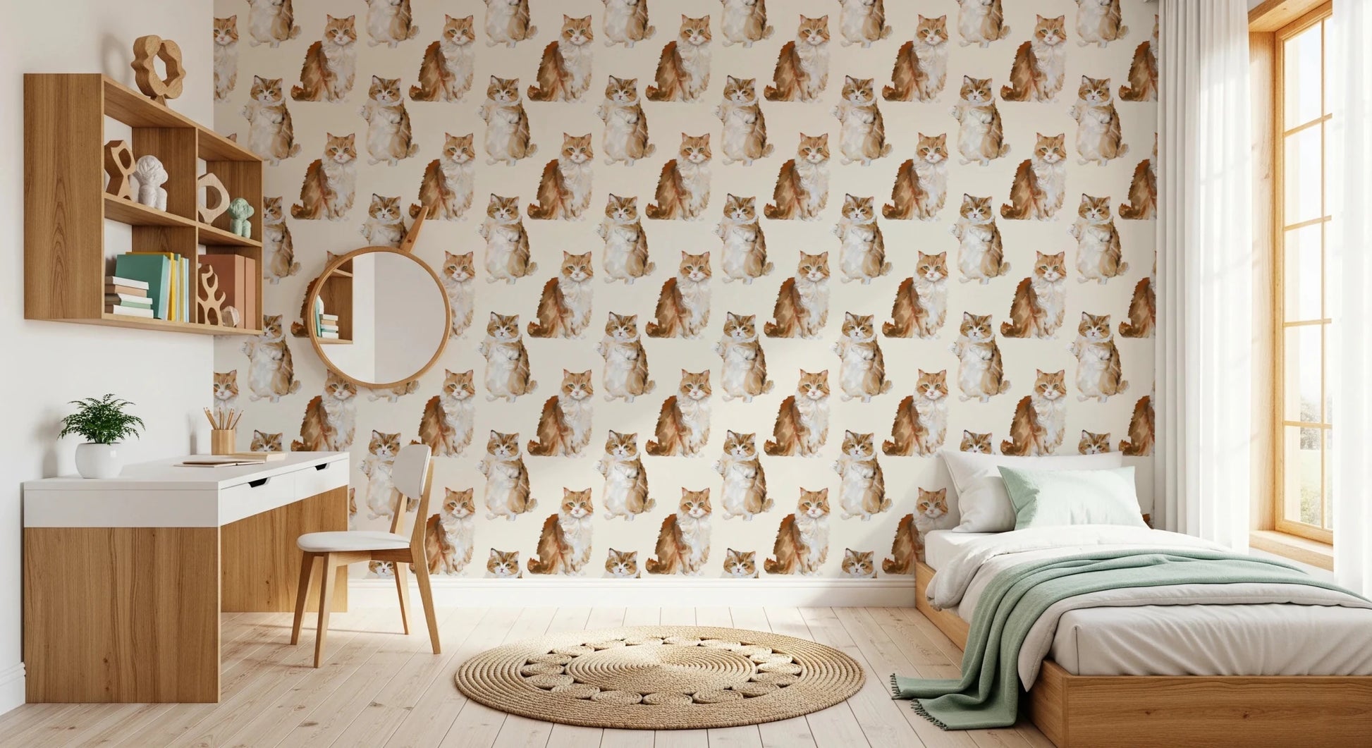 Fluffy tabby ginger cats handpainted oil painting pattern Wallpaper⁠