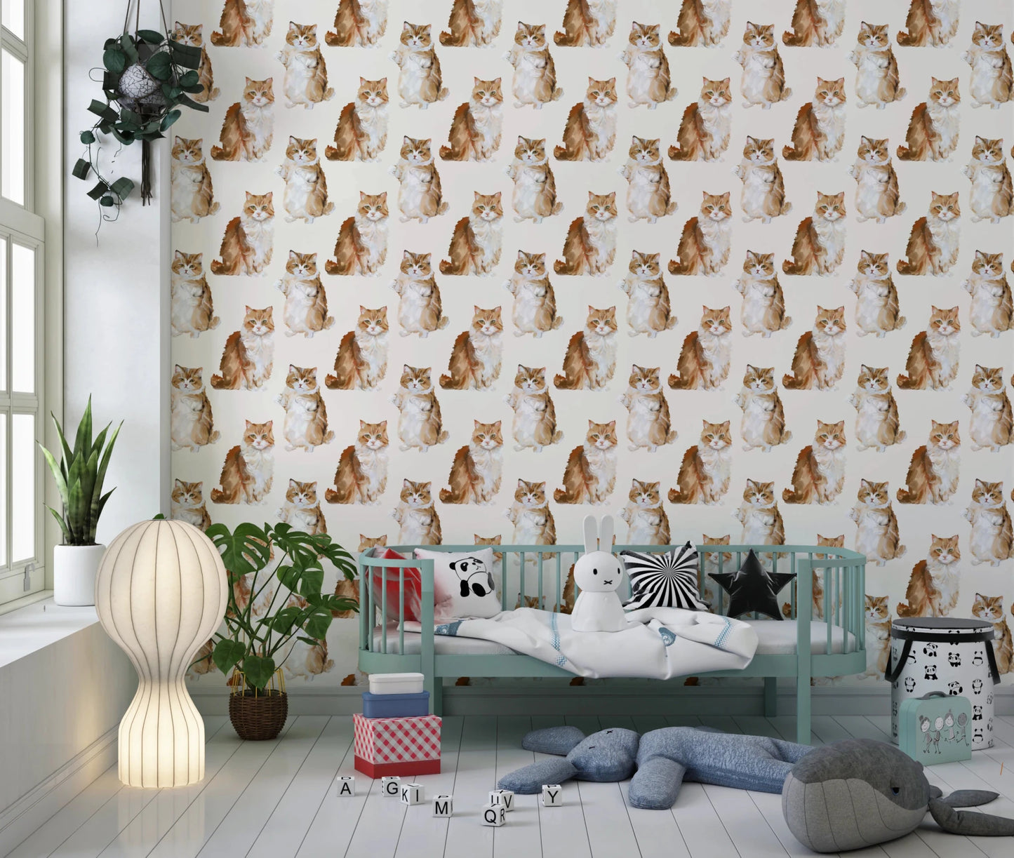 Fluffy tabby ginger cats handpainted oil painting pattern Wallpaper⁠