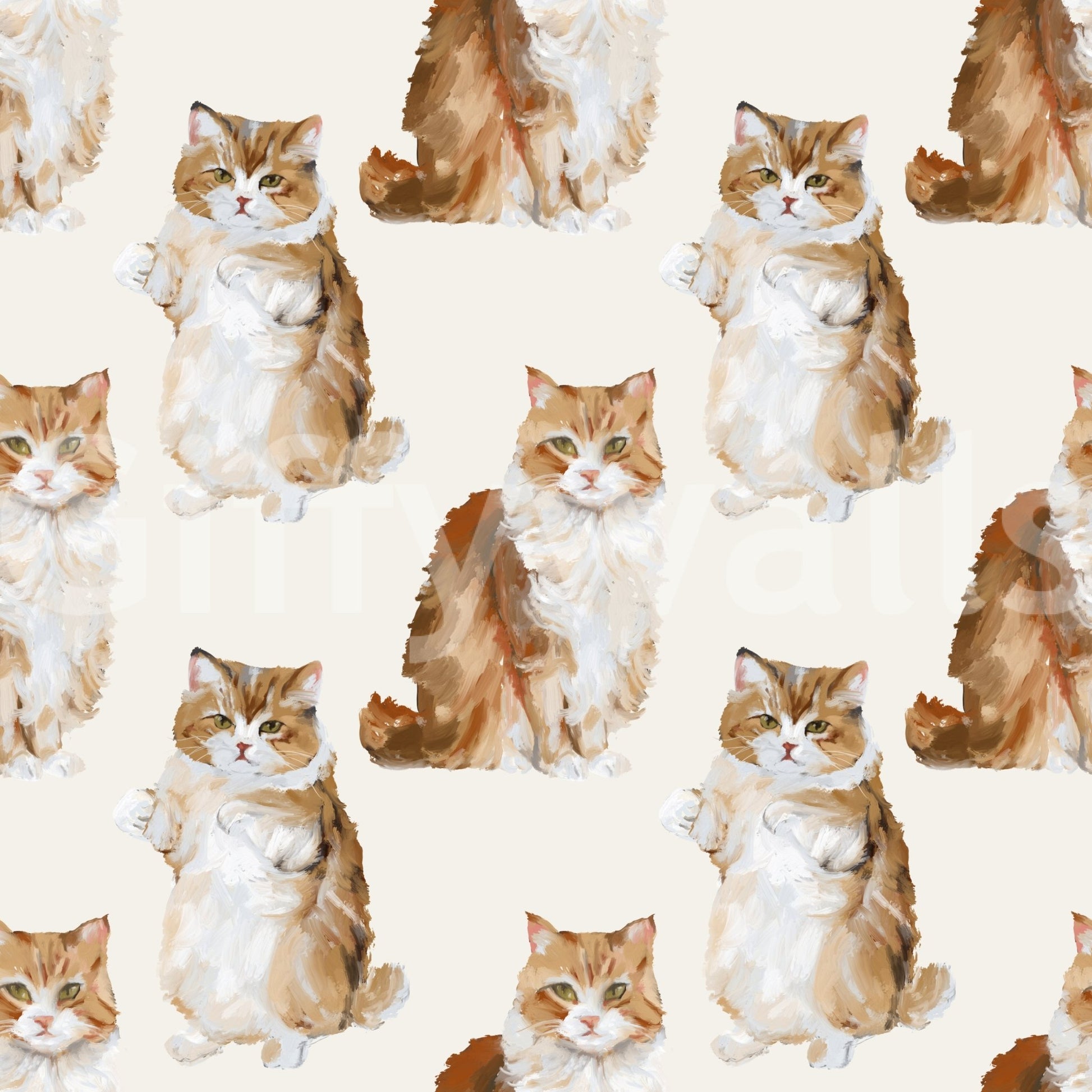 Fluffy tabby ginger cats handpainted oil painting pattern Wallpaper⁠