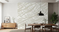Beige Fluid Strokes Art dining room Wall Mural with soft diagonal line patterns.