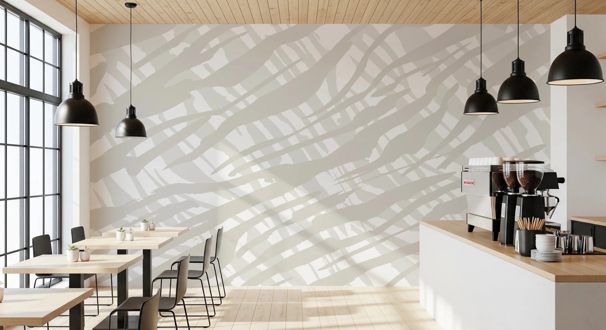 Minimalist beige pattern design on a Fluid Strokes dining area Art Wall Mural.