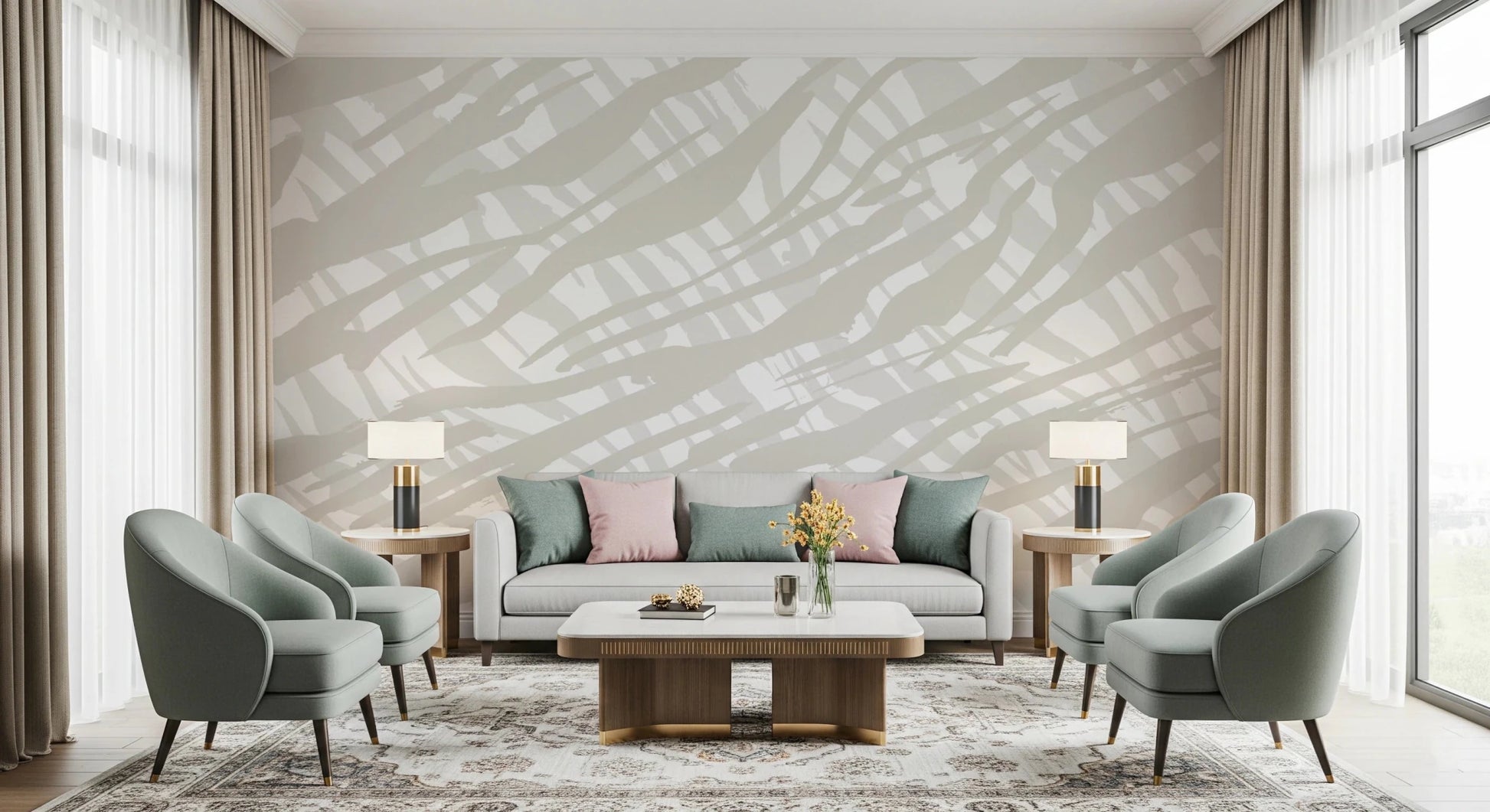 Organic flowing lines seen on this Fluid Strokes Art Wall Mural.