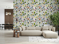 Fluttering Blooms wallpaper featuring colorful winged creatures amidst wild flora.