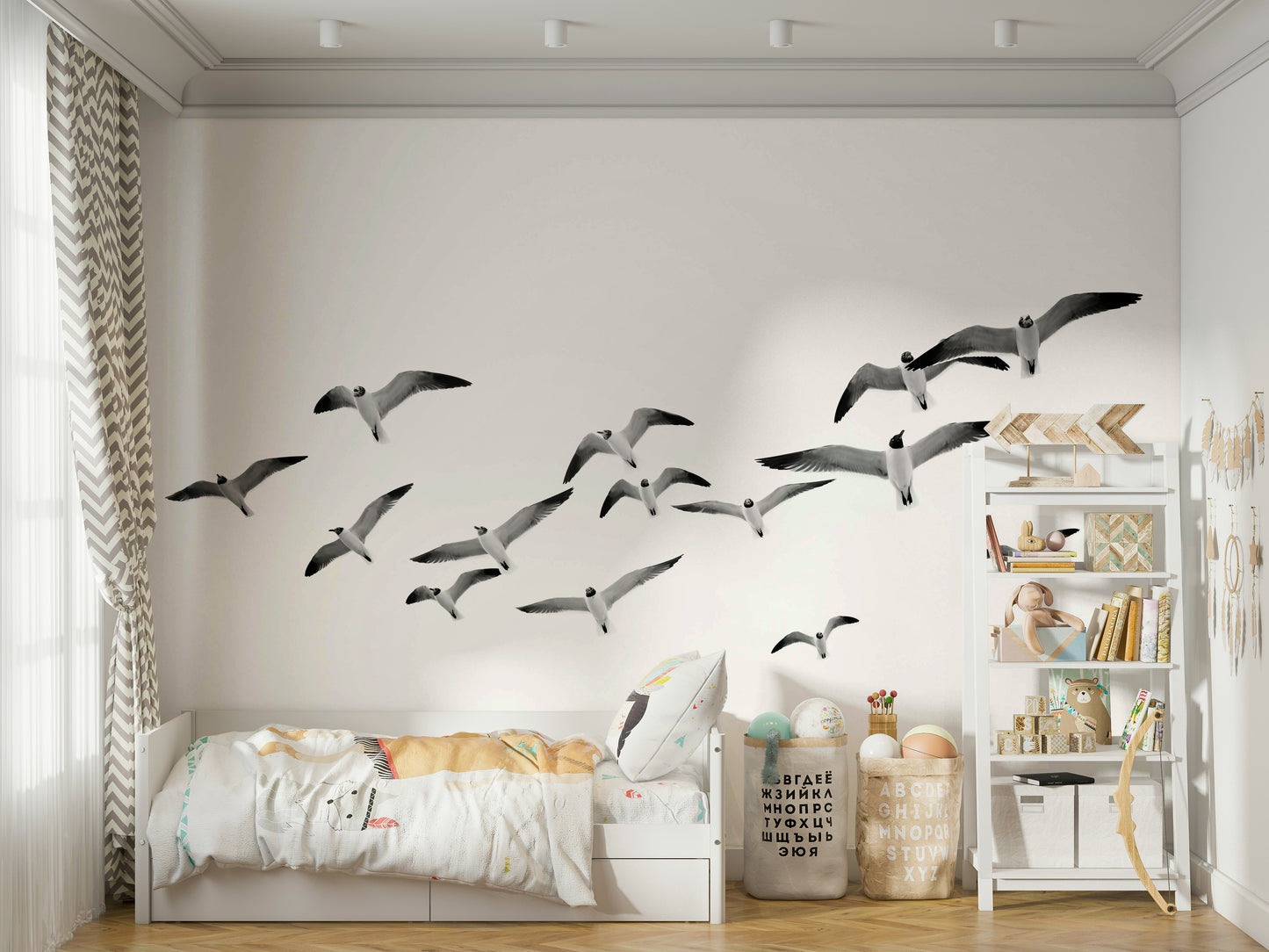 Flying Birds Horizontal Wall Mural featuring birds in flight.


