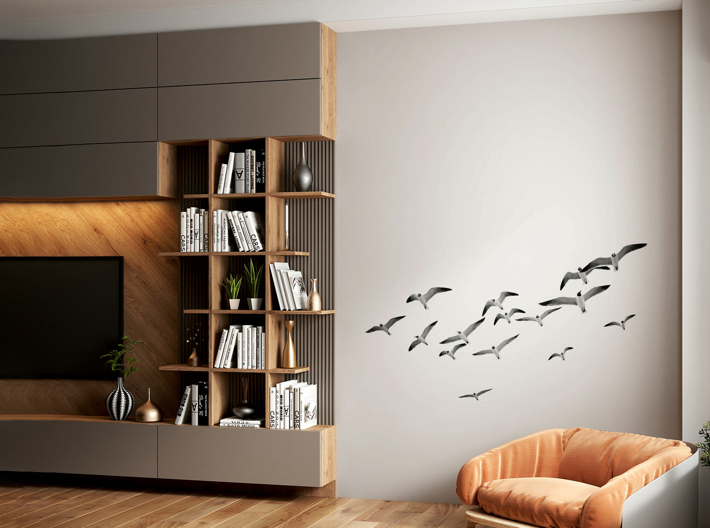 Flying Birds Vertical Wall Mural creating a sense of openness.

