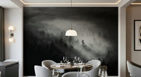 Foggy Forest Woodland decor, dramatic contrast, mystical wall accent.