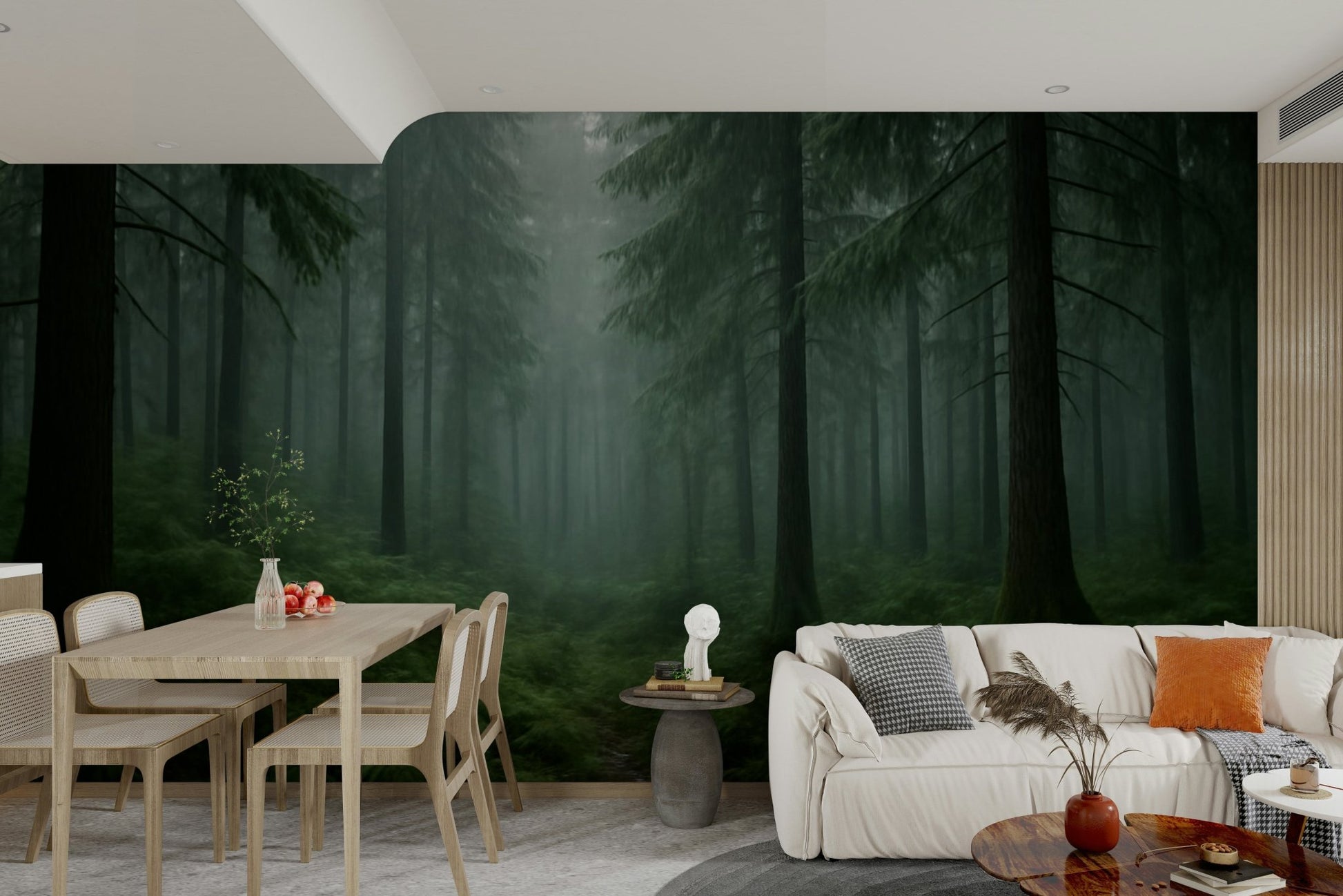 Tall trees in fog wallpaper

