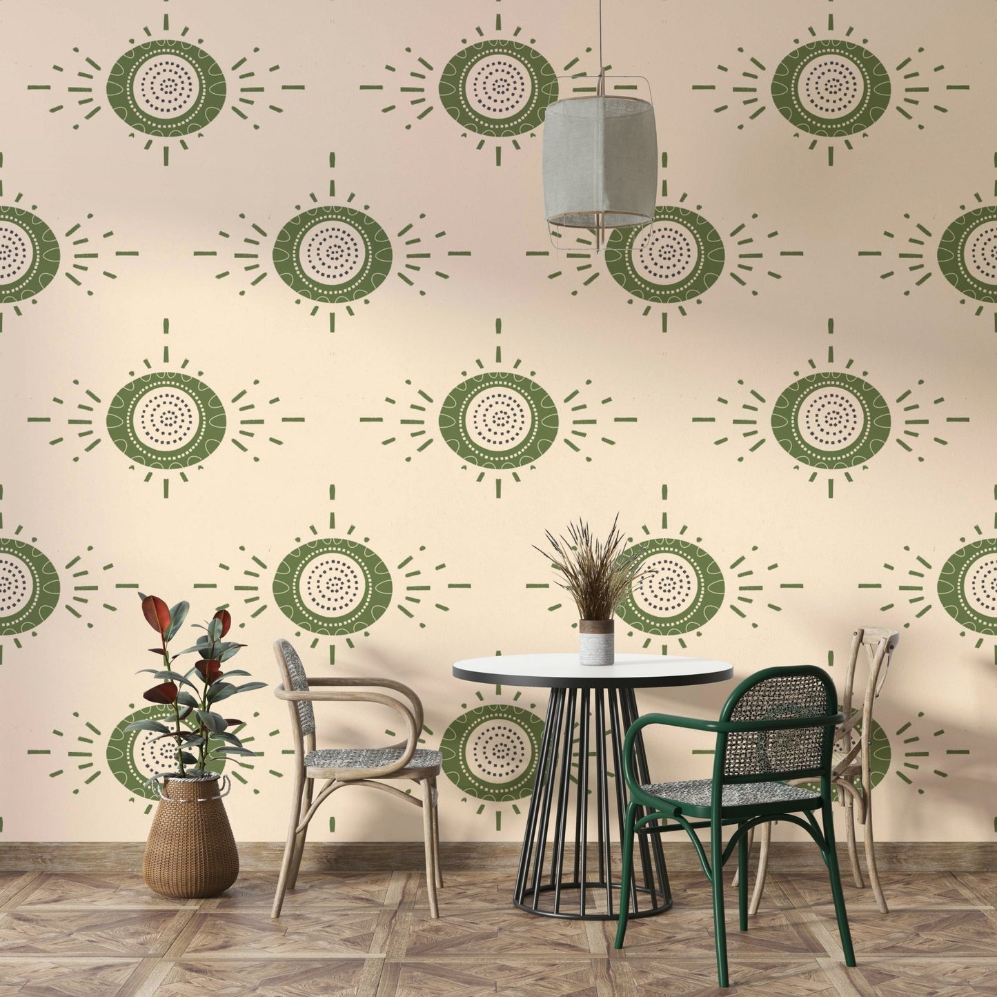 Scandinavian-inspired floral design in soft cream and olive hues


