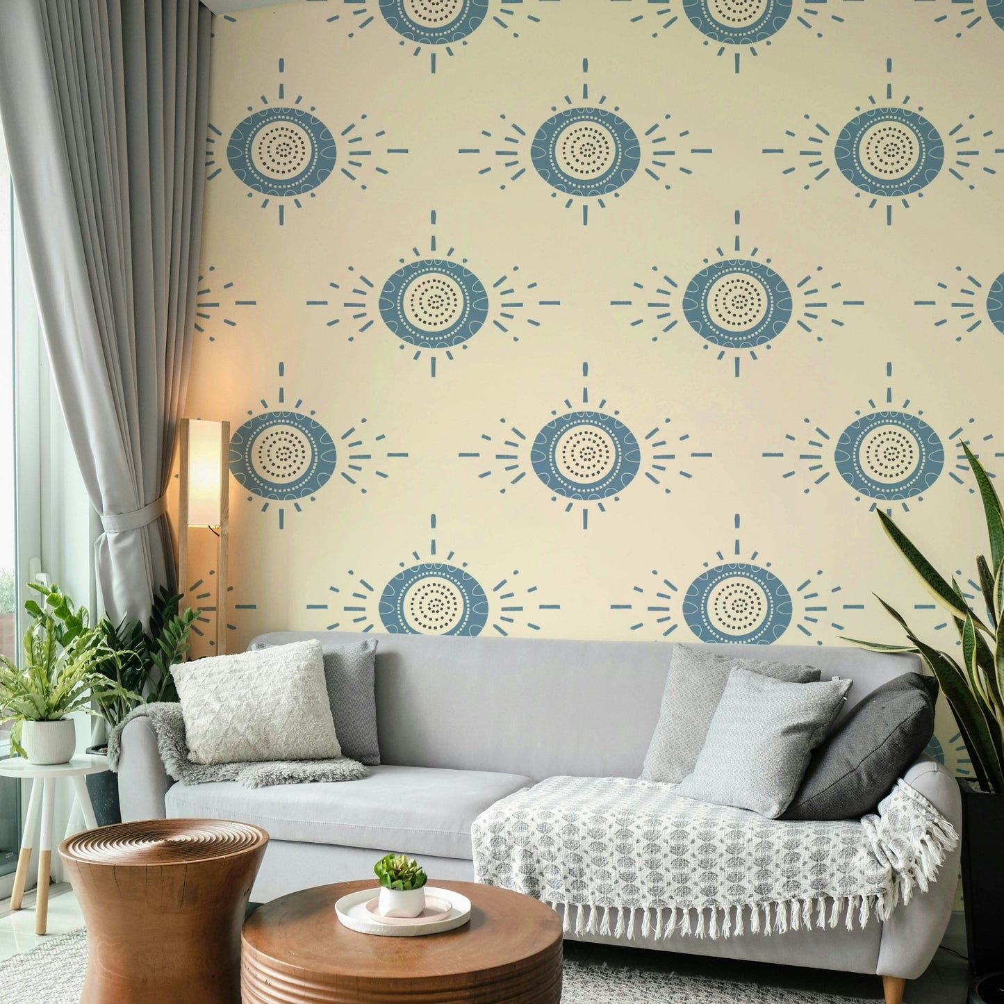 Dusty blue and cream floral home décor for a Scandinavian style bedroom.