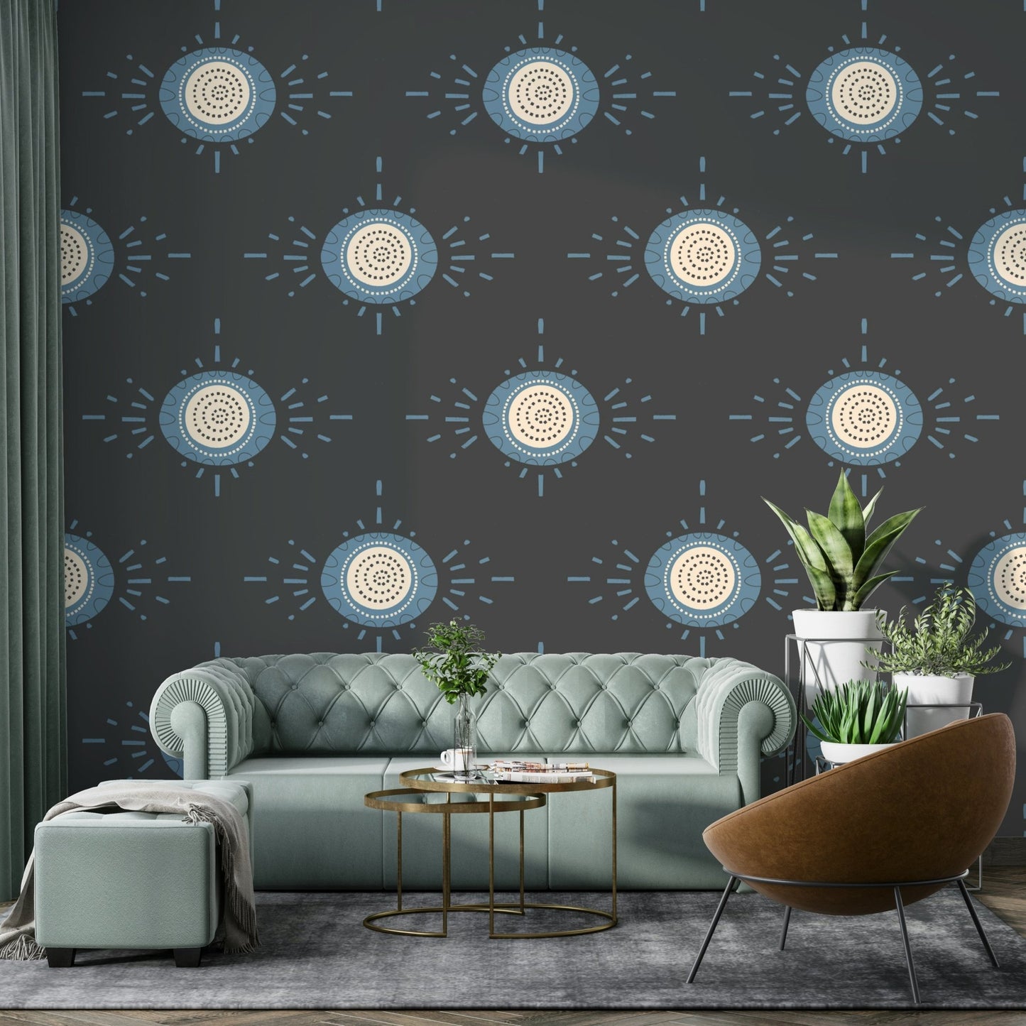 Nature-inspired floral design in calming blue and cream hues

