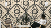 Folk Bloom Radiance Charcoal Cream wallpaper design
