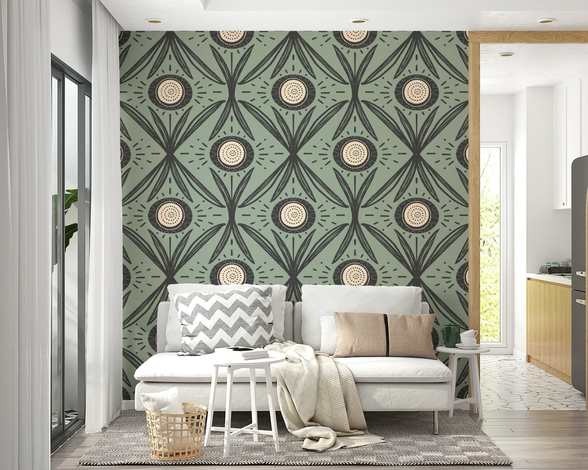 Cottage floral wallpaper with moody tones
