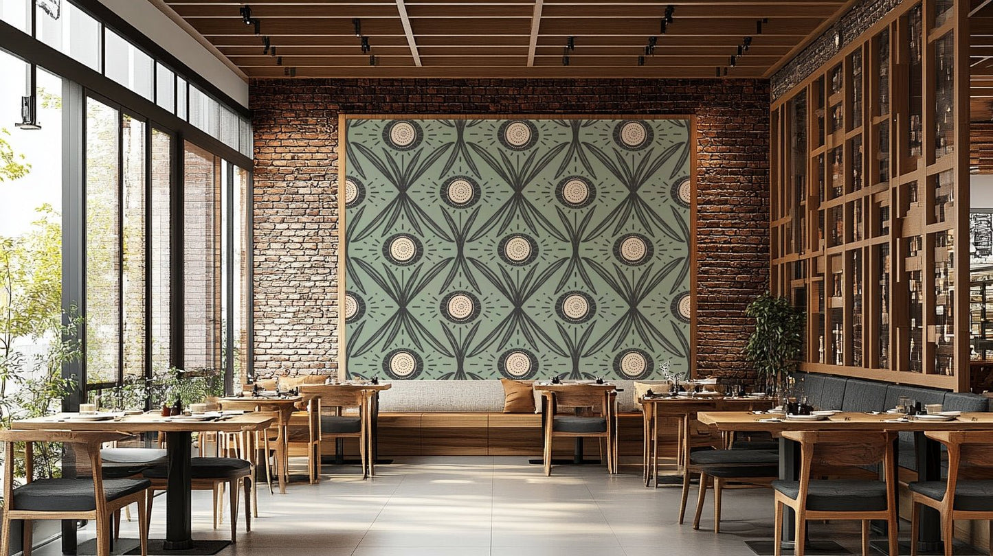 Nature-inspired mural in charcoal and sage
