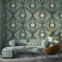 Close-up of folk-style charcoal flower pattern
