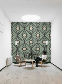 Charcoal background with sage floral prints
