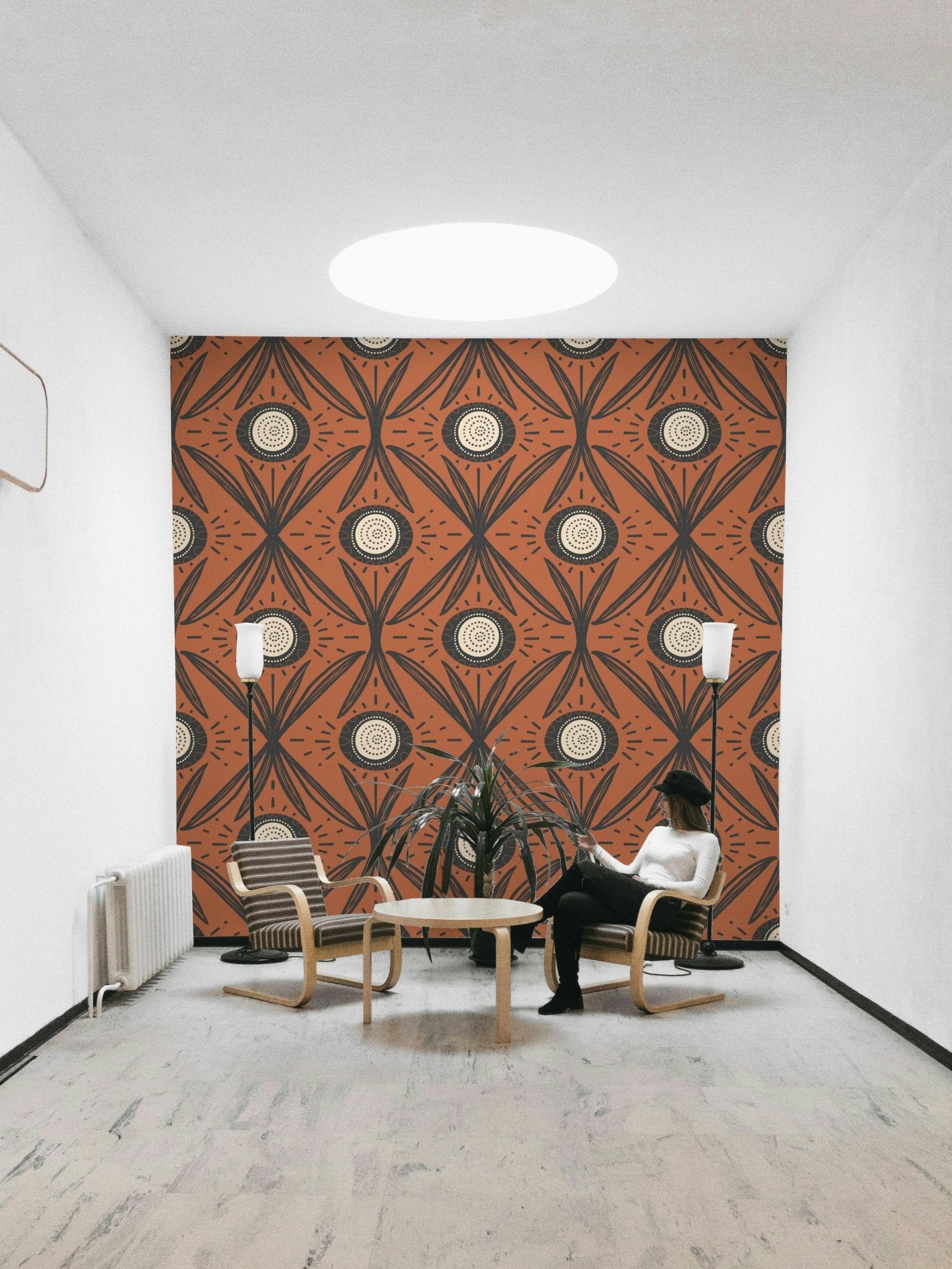 Folk-style flower pattern for living room
