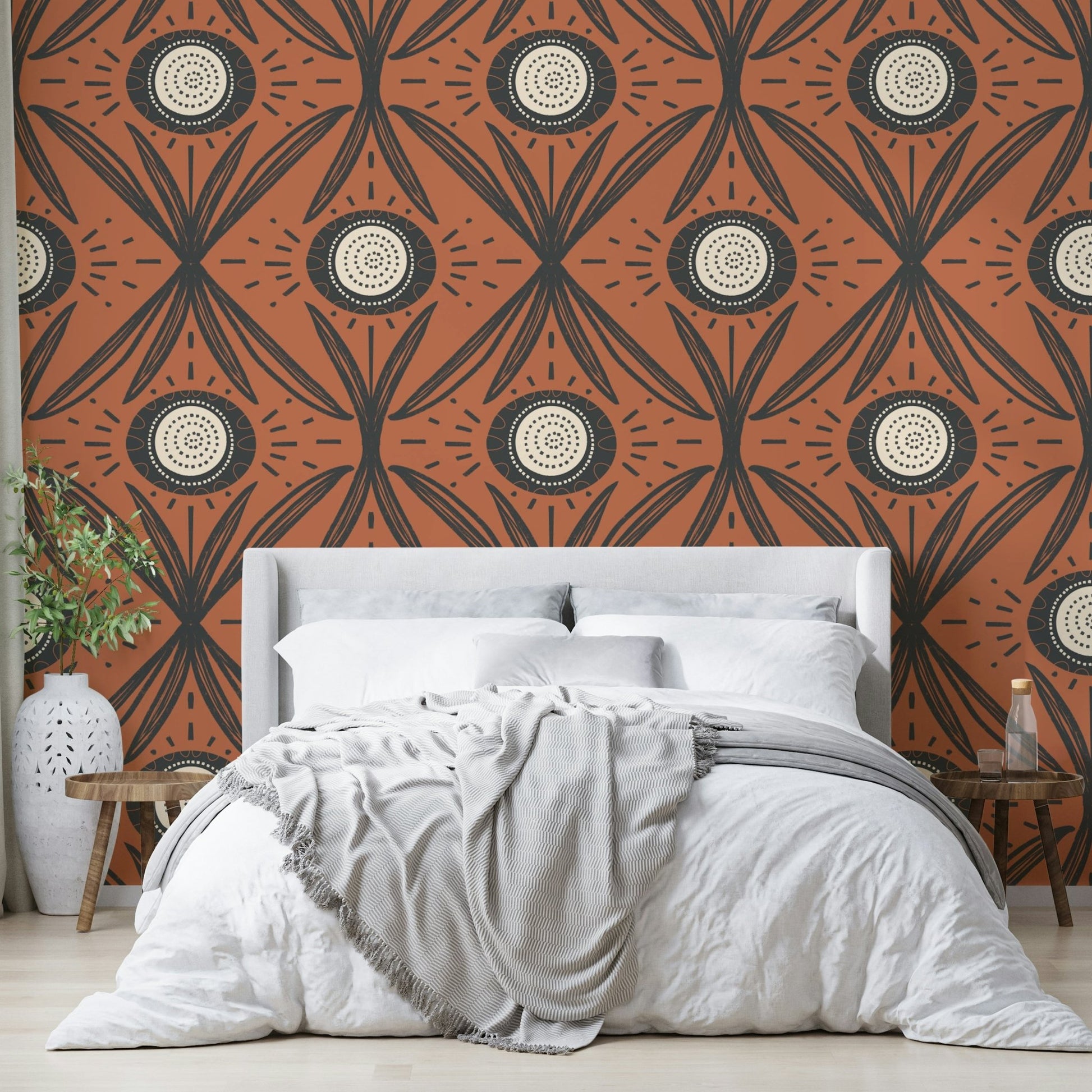 Rustic-modern floral mural wallpaper
