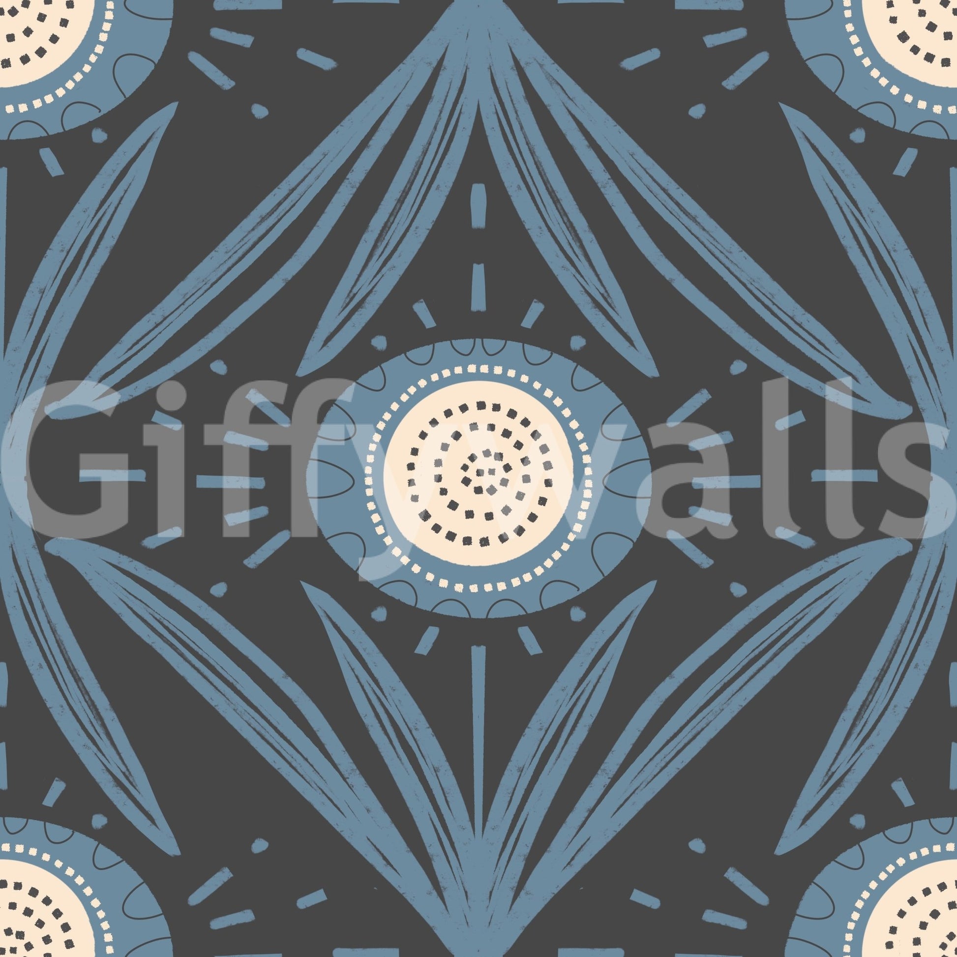 Retro wall design with blue floral motifs
