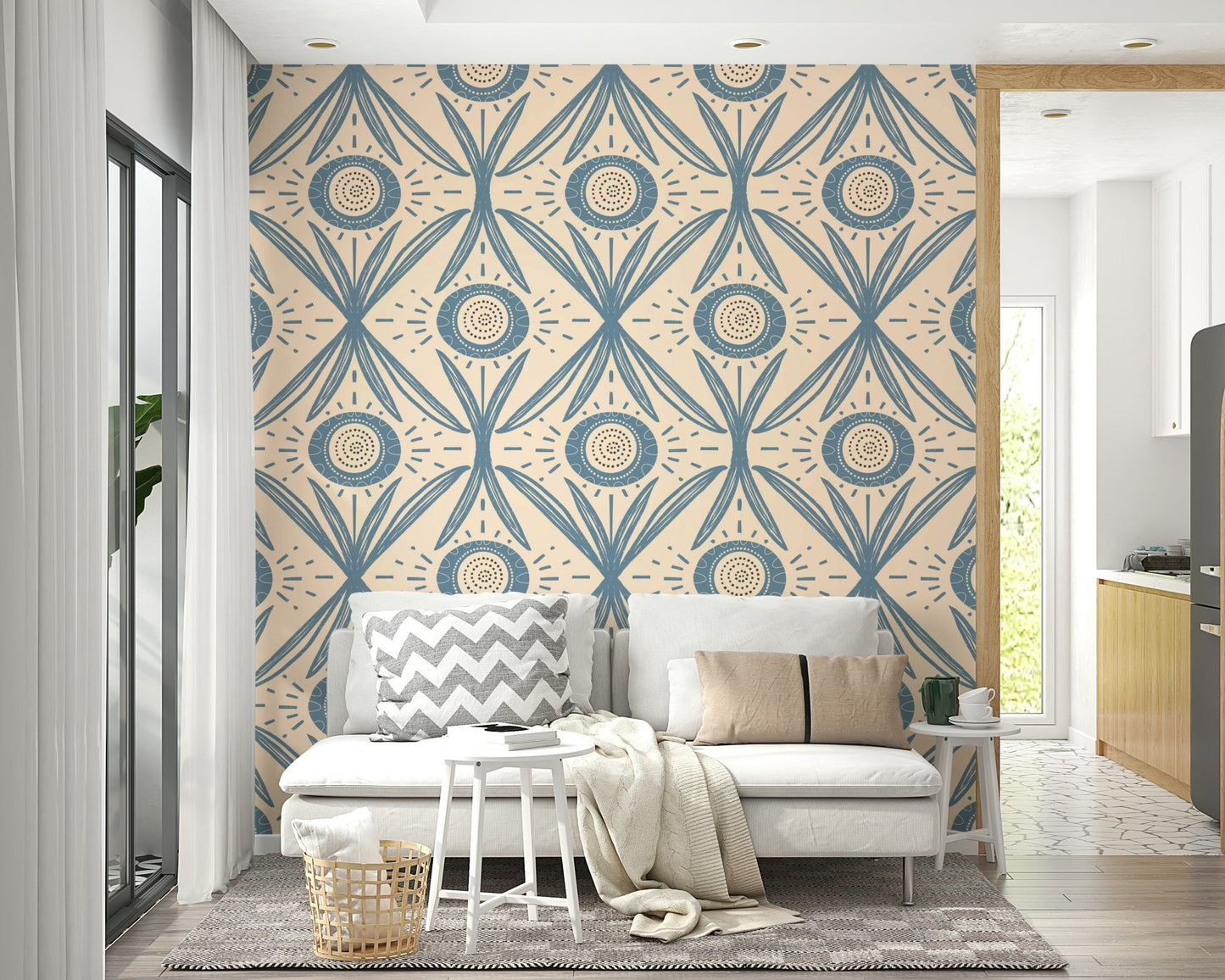 Soft blue floral wall design
