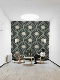 Bedroom with sage and charcoal floral wall mural

