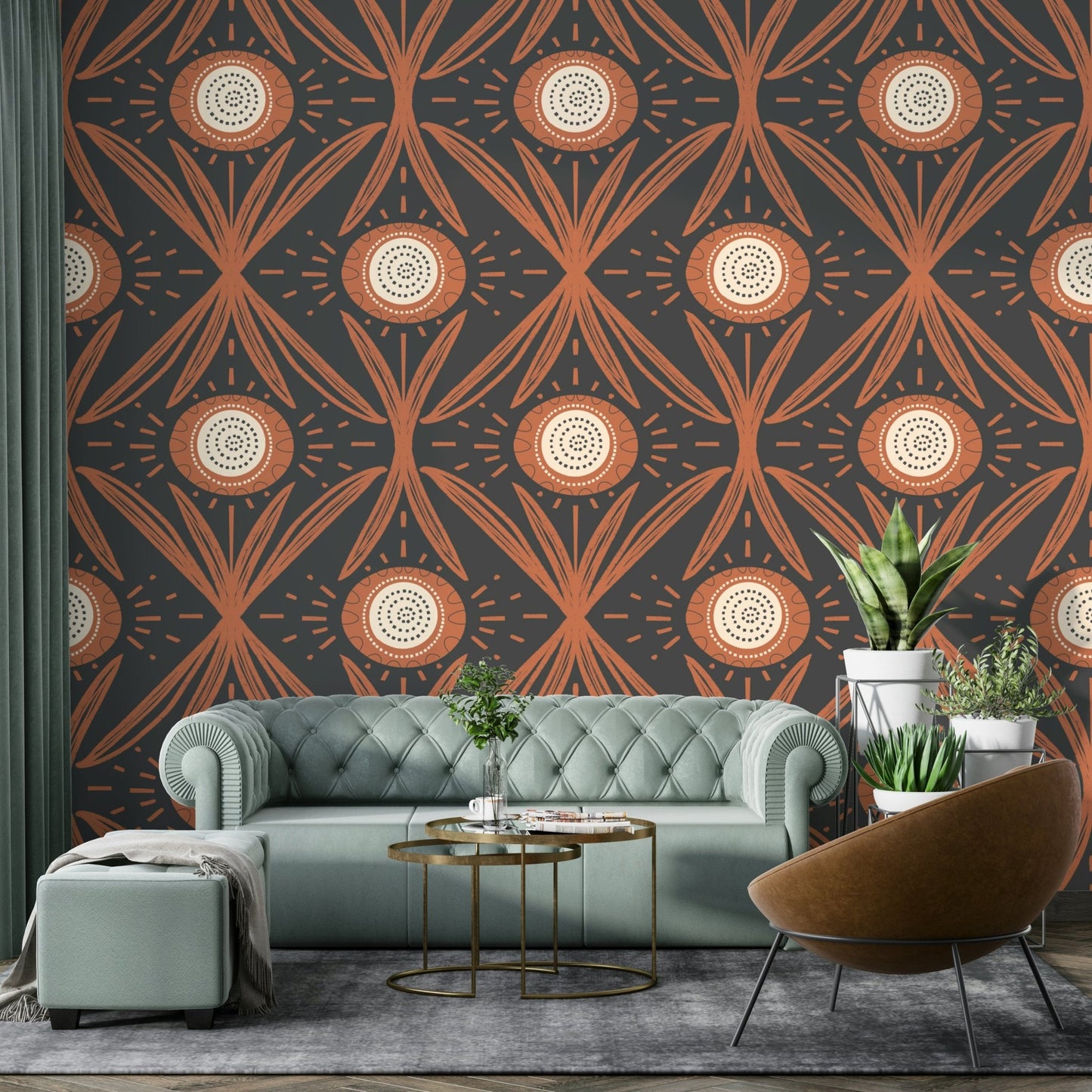 Bold floral pattern on dark base
