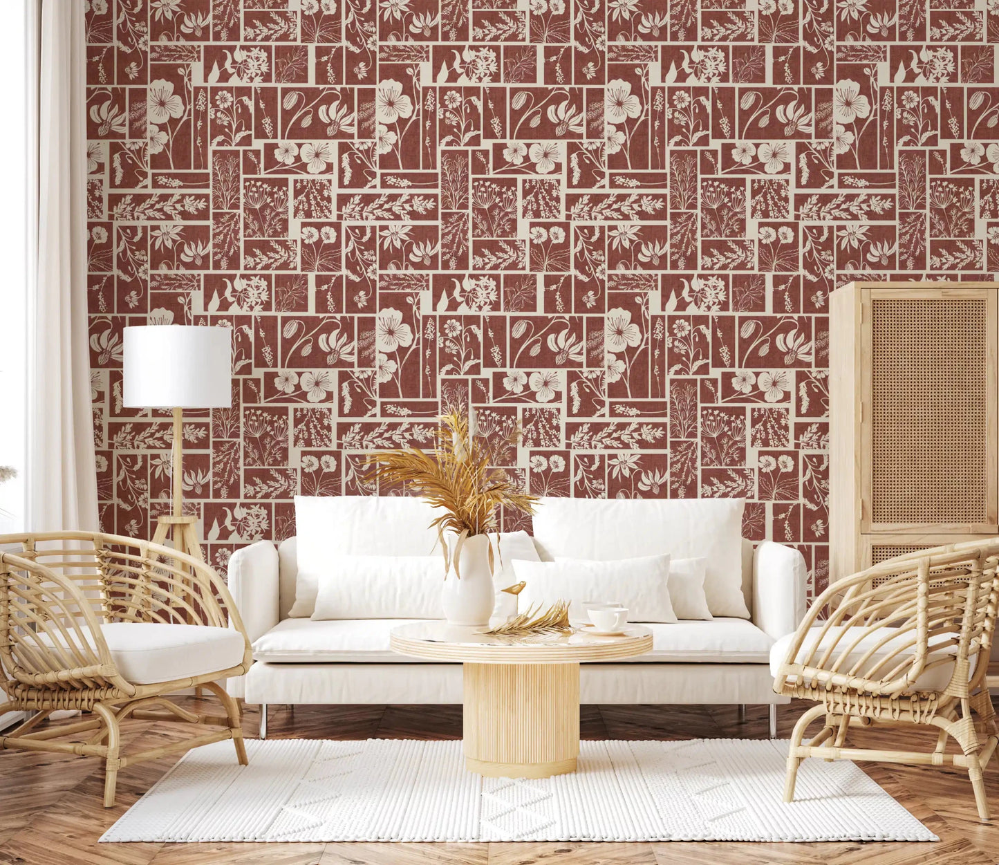 Classic tile wallpaper with folk floral pattern design