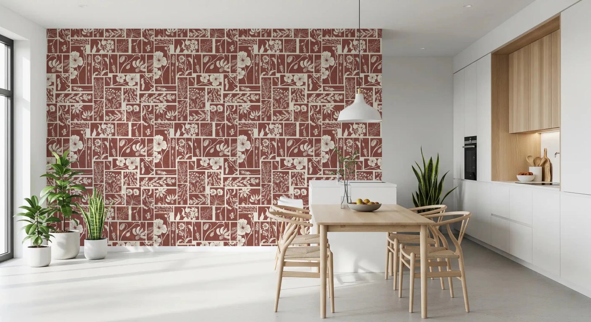 Folk Floral Tilework wallpaper with floral grid pattern