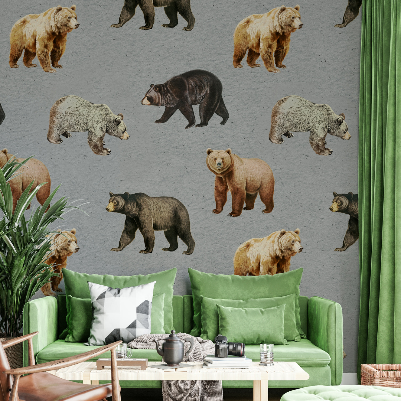 Forest bears wall mural design

