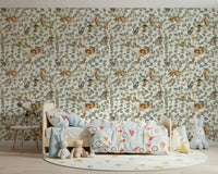 Dining room wall decor with chinoiserie forest print, blue-green branches and animals