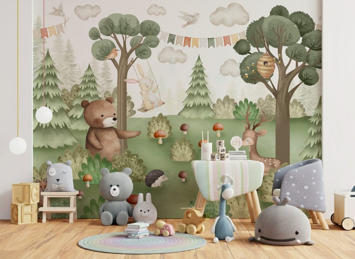 Forest Friends Mural in a modern nursery room setting.