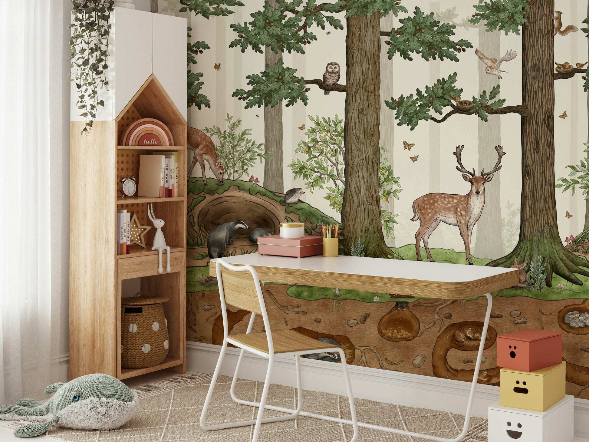 A contemplative forest hideaway wallpaper mural for a feature wall.

