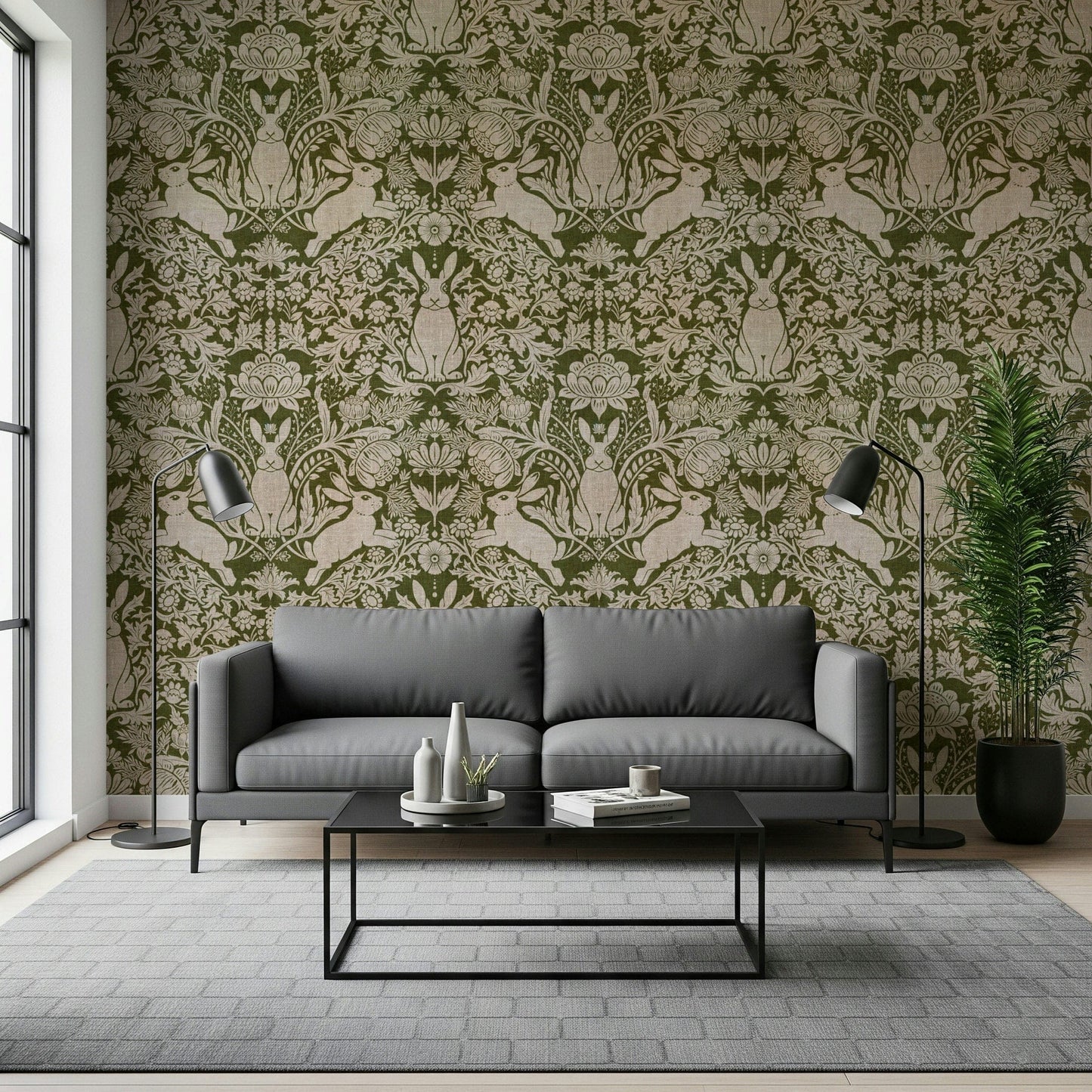 Forest wildlife wallpaper with a detailed hare and green forest background.