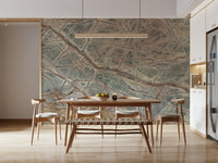 A serene abstract stone wall mural in deep, earthy tones.