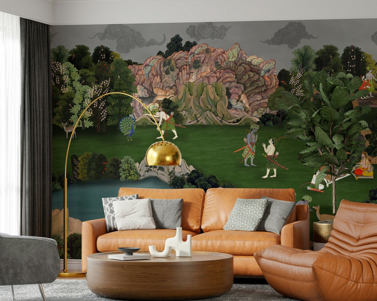 Green Wallpaper mural with natural forest color palette