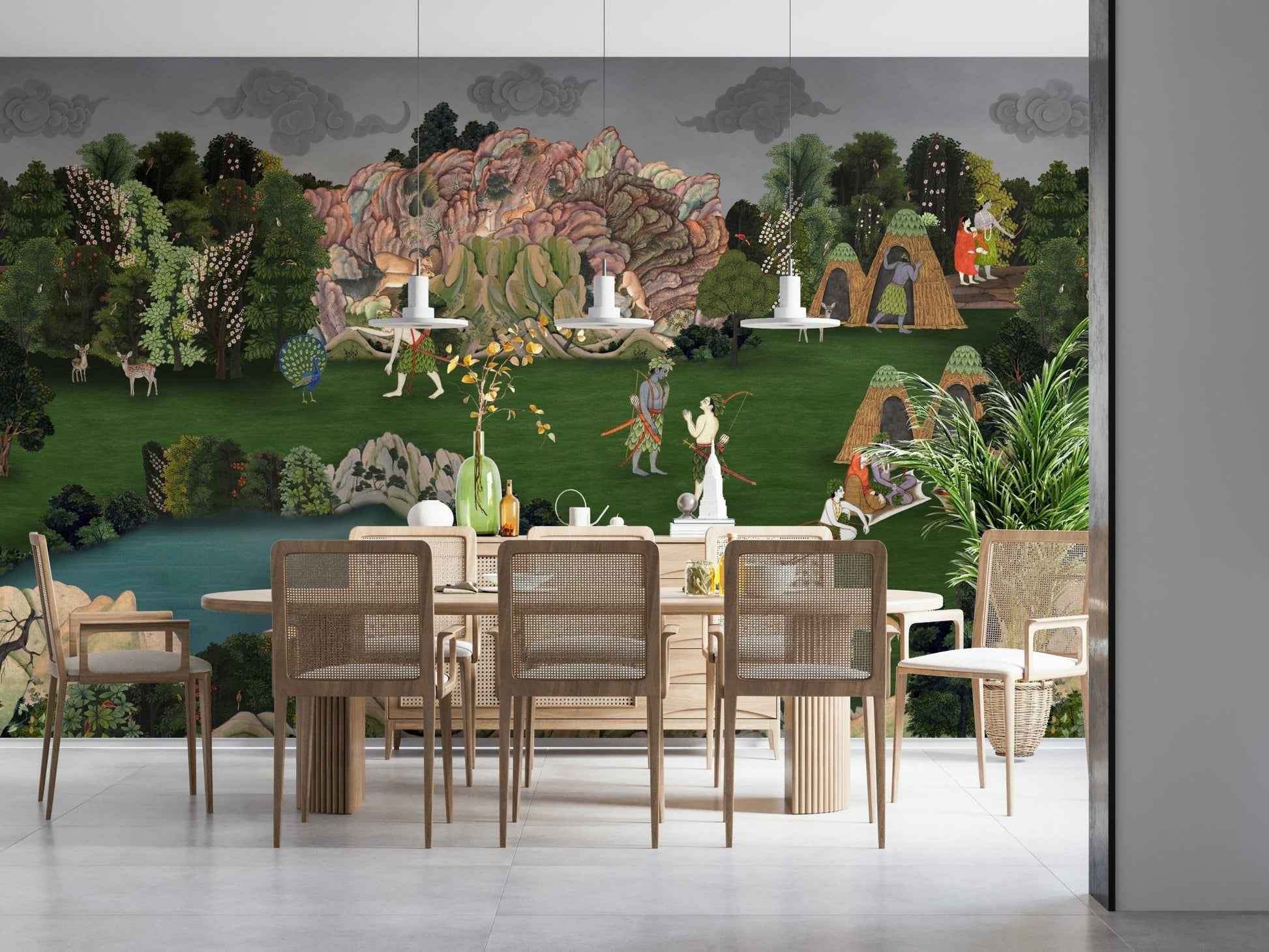 Green Wallpaper featuring detailed woodland artwork