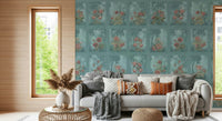 Artistic rose wall art for a bathroom with modern brass fixtures.