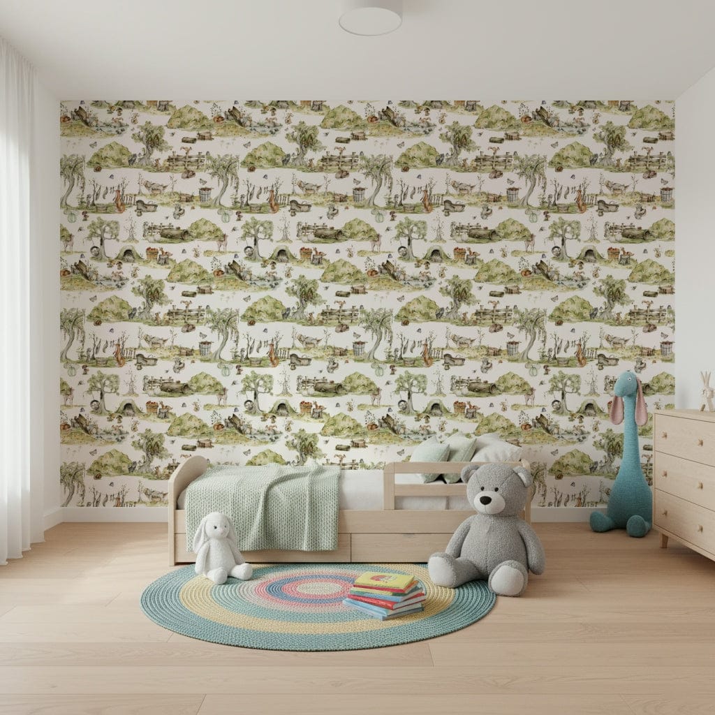 Forest Tales pattern, delightful creatures resting in a lush grassy clearing.