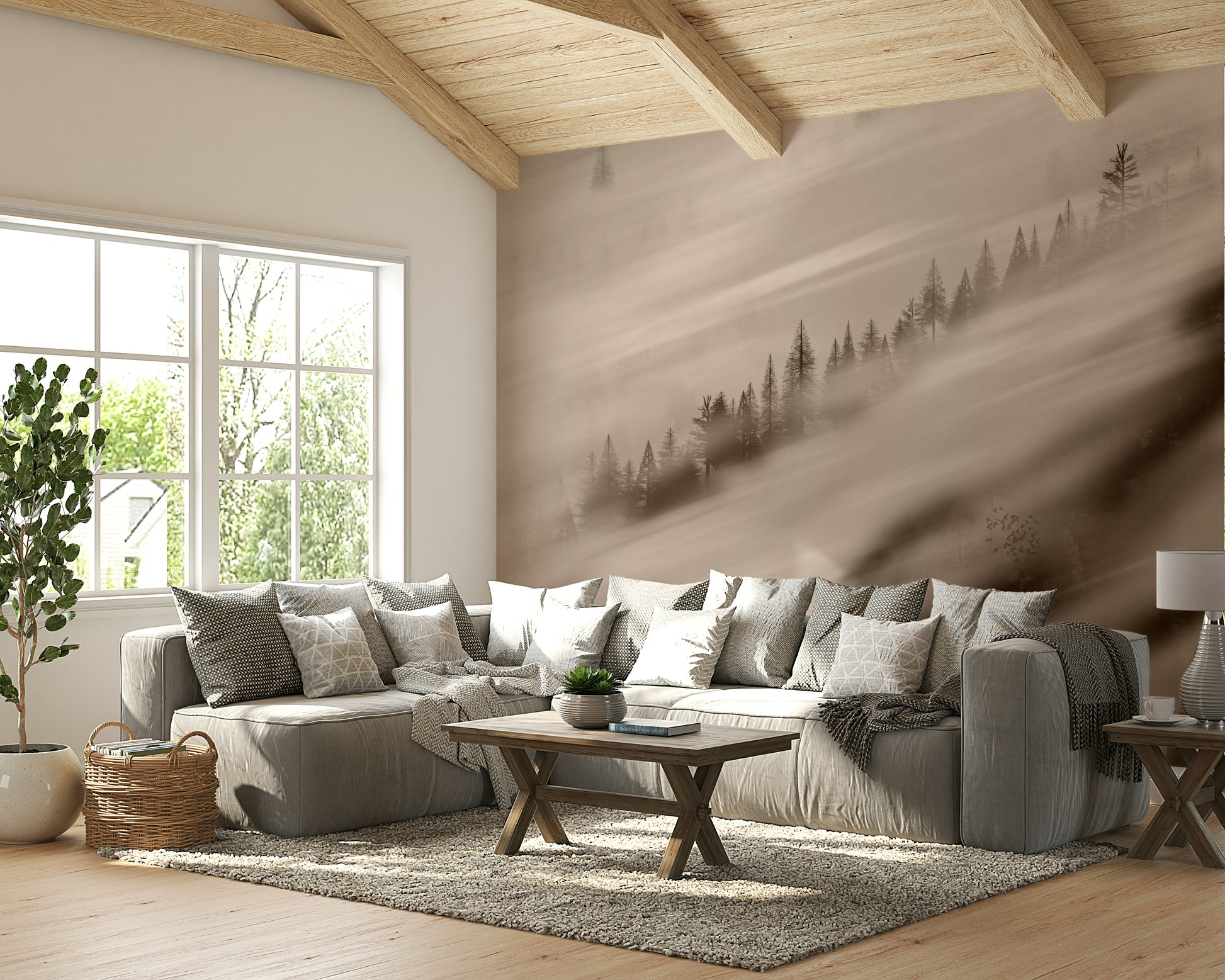 Calm woodland in vintage hues – Forest Valley Sepia Wallpaper