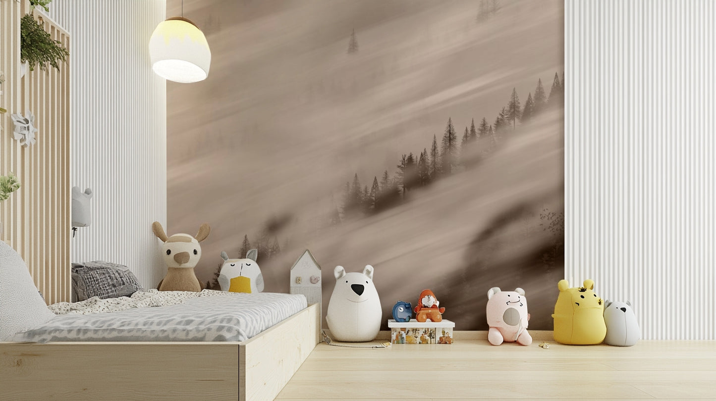 Neutral-toned forest decor – Forest Valley Sepia Wallpaper