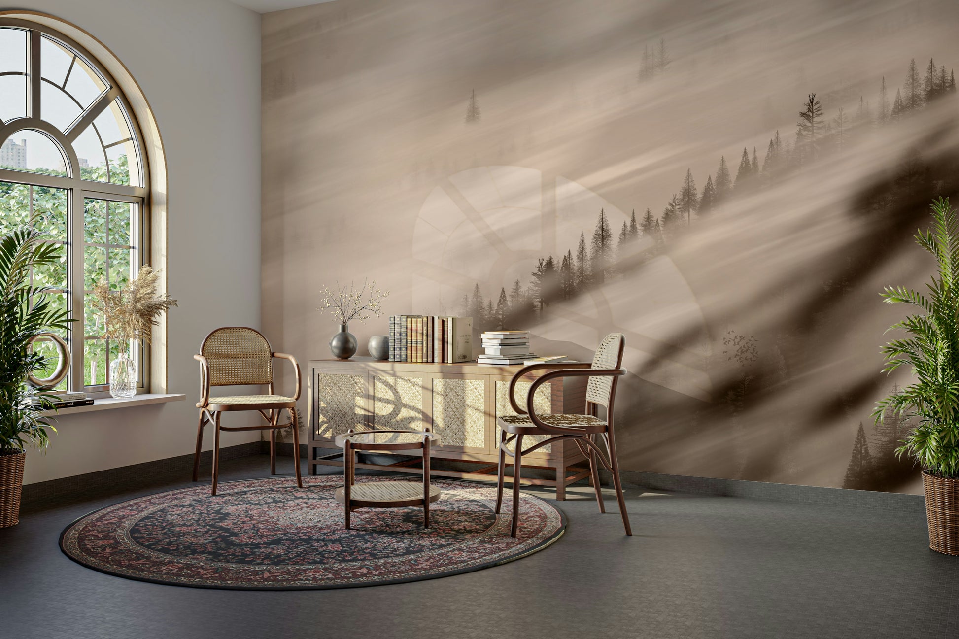 Timeless sepia forest print – Forest Valley Sepia Wallpaper