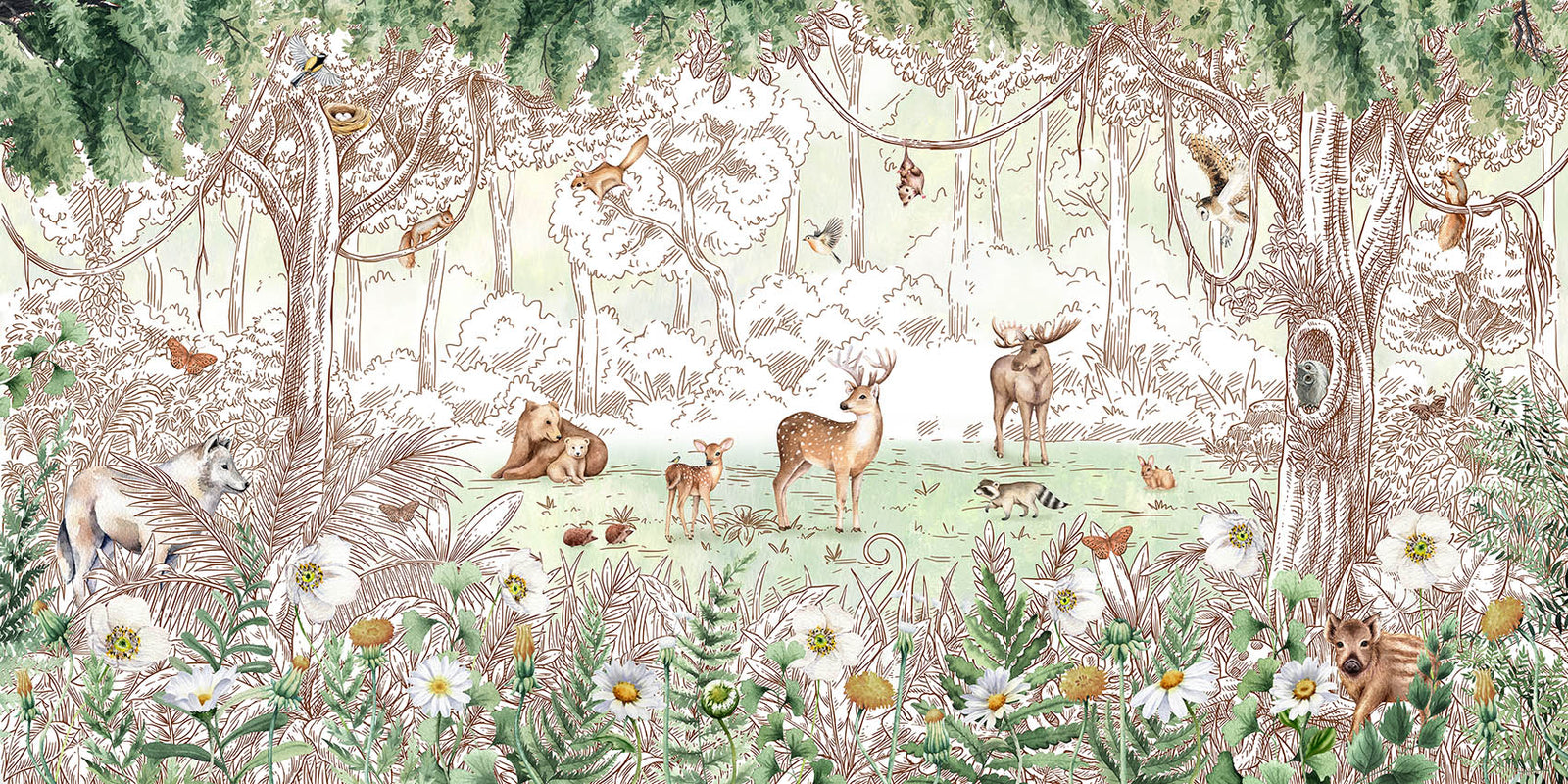 Forest friends in spring season wallpaper for walls
