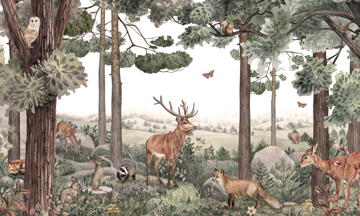 Forest Jive Stag and Deer Wallpaper Mural in your room