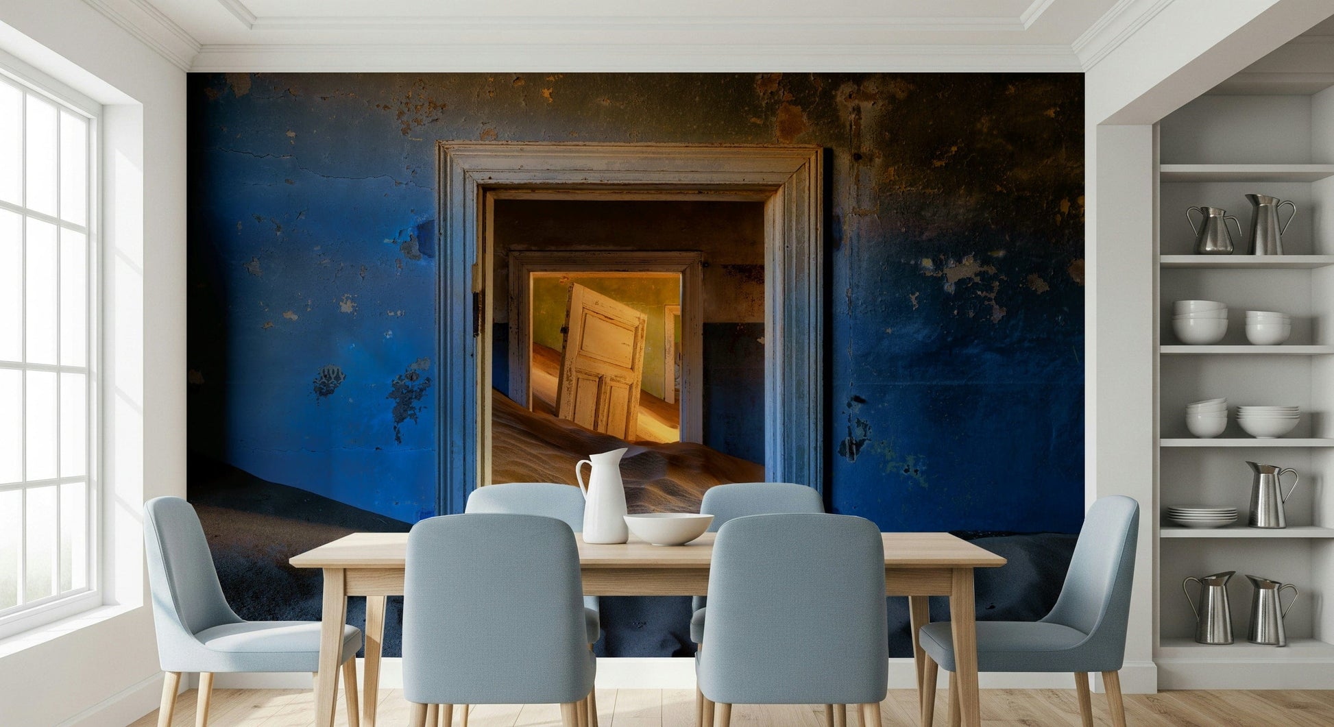 Wallpaper depicting abandoned spaces with faded walls and nostalgic textures.