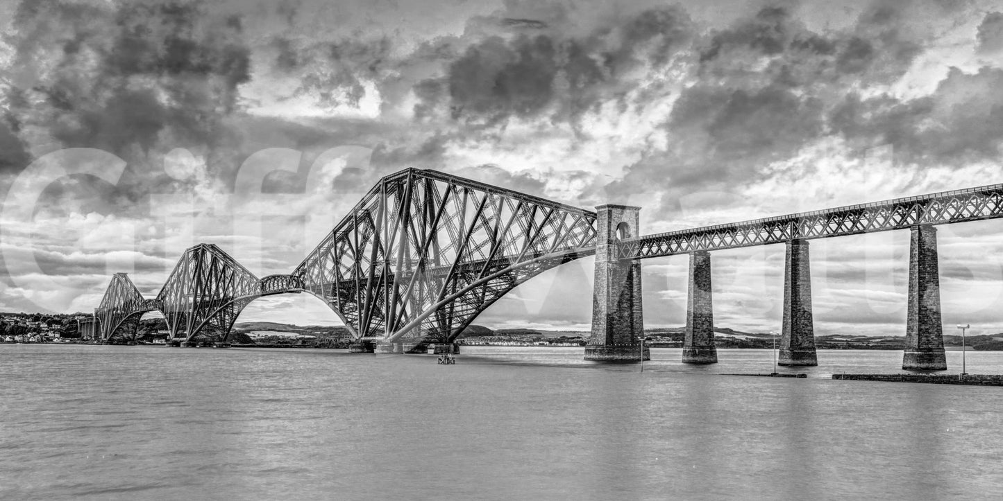 Historic engineering feat depicted in high contrast Forth Bridge Majesty wall mural