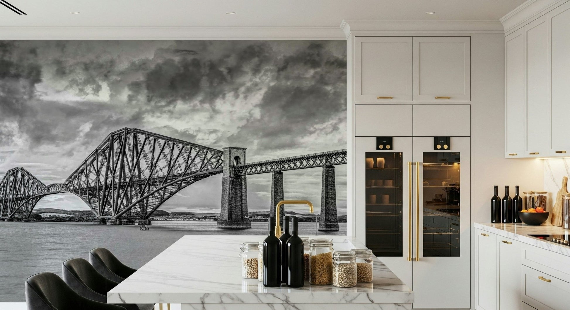 Reflection on water surface seen in detailed Forth Bridge Majesty wallpaper print